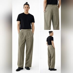 New ZARA Pleated Tailored Trousers Pants Slacks Muted Olive / Khaki Green